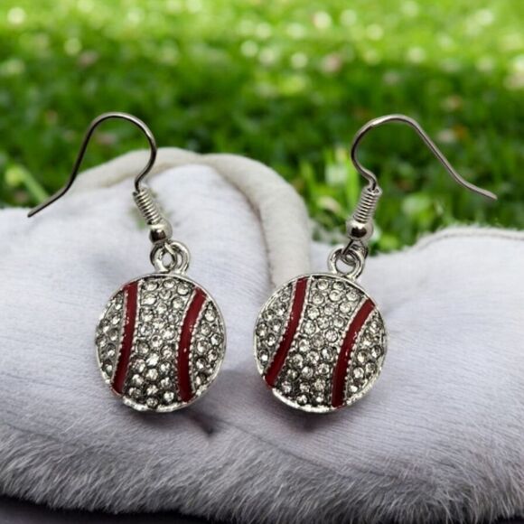 BASEBALL Sparkly Sports Rhinestone Dangle Earrings Mom Sister Team Fan Jewelry - Picture 3 of 8